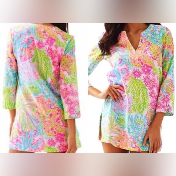 LILLY PULITZER XS MARCO ISLAND TUNIC LOVERS CORAL GRAIL! BEAUTIFUL PRINT - Picture 3 of 9